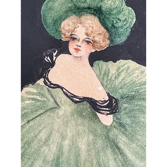 Antique 1904 Painting Can Can Show Girl Artist Signed Green - Picture 3 of 14